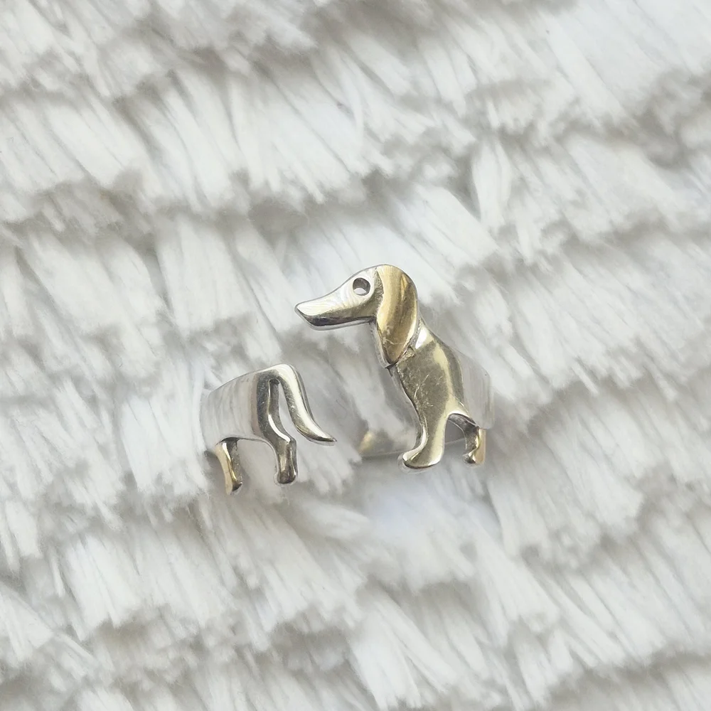 Vintage Sterling Silver Dachshund Wrap Ring - Picture 5 of 8